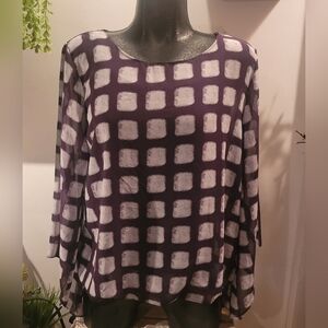 Alfani Sheer Plum Blouse with White  Square Pattern L